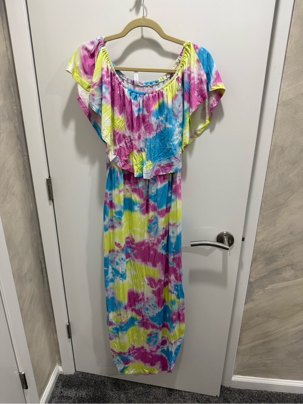 Colorful Tie-Dye Maxi Dress - Pink, Blue & Yellow